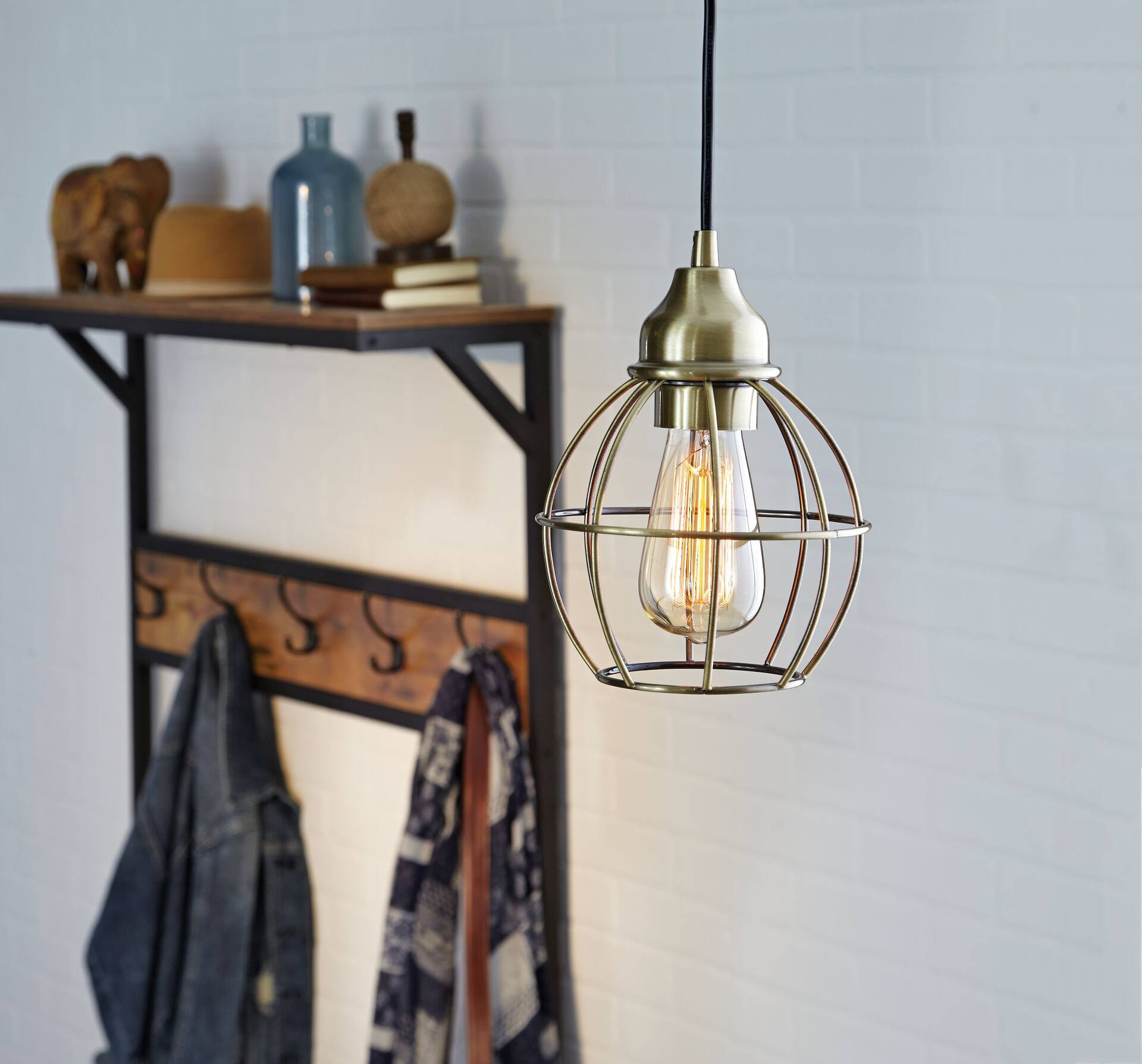CANVAS Alistair Cage Shade Ceiling Pendant Light Fixture Brass Canadian Tire