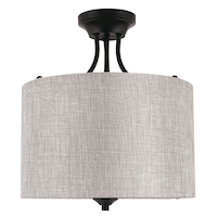 CANVAS Camilla 2-Light Charcoal Grey Linen Shade Semi-Flush Mount Ceiling Light Fixture, Matte Black, 13-1/4-in Front_Flat