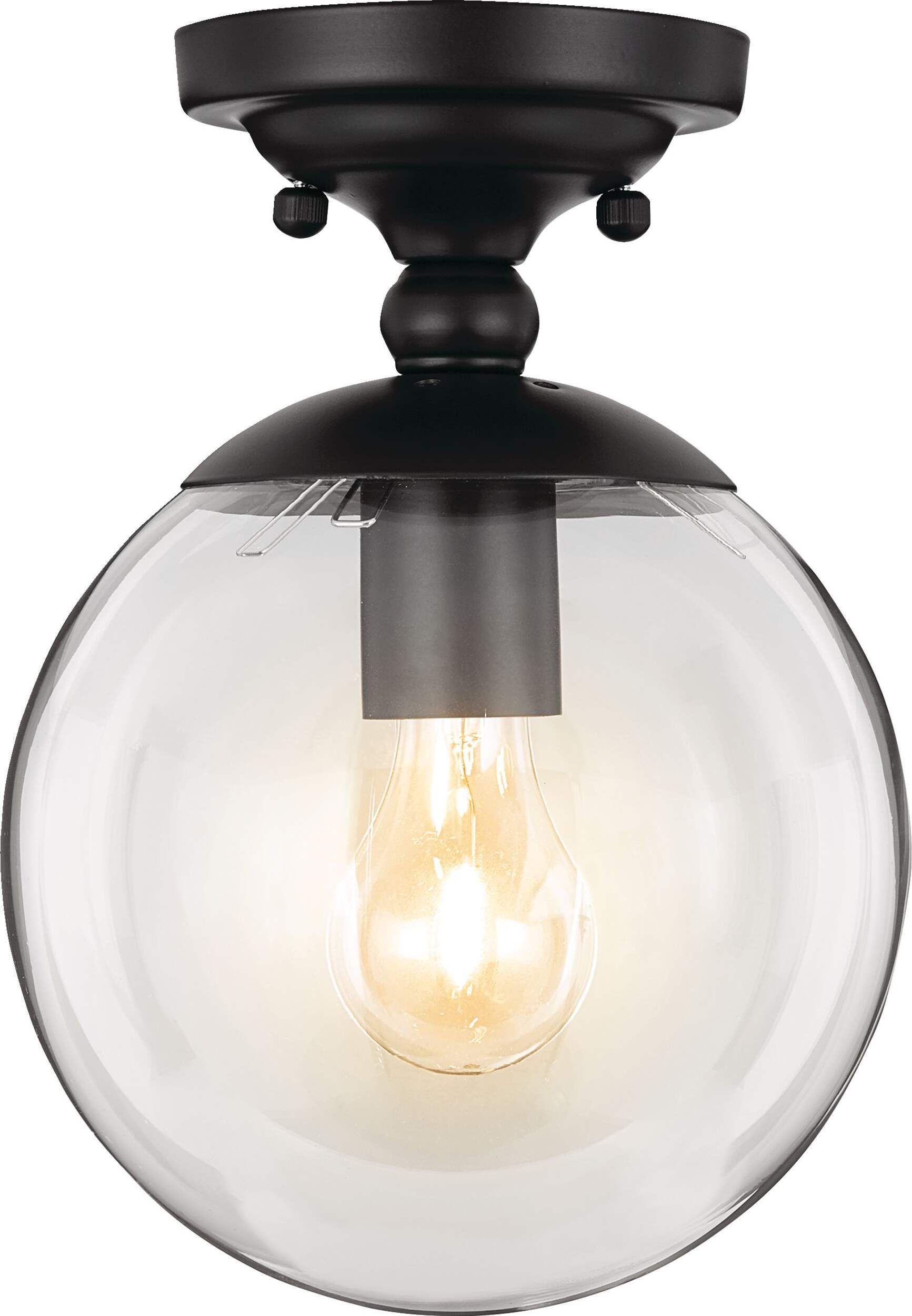 CANVAS Orla Round Flush Mount Ceiling Light Fixture, Clear Glass Shade, Matte Black, 7-7/8-in Front_Elevated