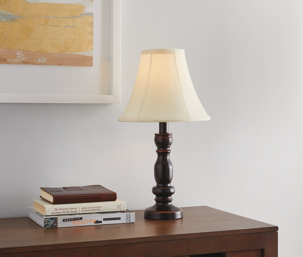 For Living Monica Flared Beige Fabric Shade Accent Table Lamp, 18in