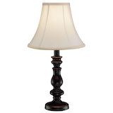 Lampe d'appoint abat-jour en tissu beige évasé For Living Monica, 18 po, fini peint noir Front_Flat