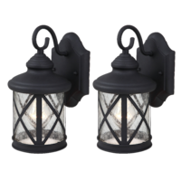 NOMA Crossed Seeded Glass Outdoor Down Wall Light, Weather-Resistant, 2-pk, Black Front_Angled_Left