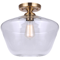 CANVAS Bonnyview 1-Light Semi-Flush Mount Ceiling Light Fixture, Clear Glass/Antique Gold Front_Flat