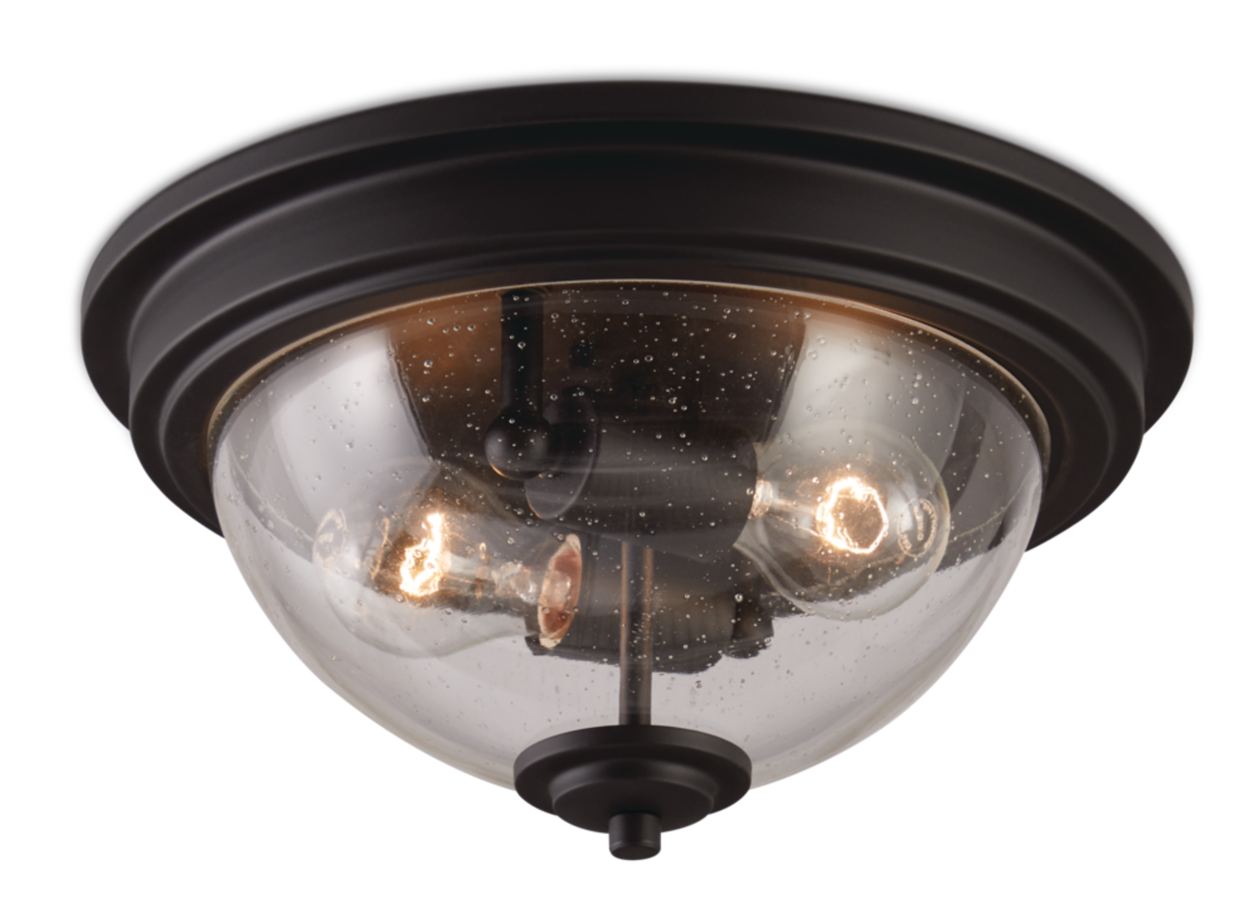 Plafonnier CANVAS Jarvis à 2 lampes, abat-jour en verre martelé transparent, noir mat, 9-7/8 po Front_Flat