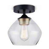 CANVAS Bayview Clear Glass Shade Semi-Flush Mount Ceiling Light Fixture, Matte Black/Gold, 6-3/8-in Bottom_Plunge