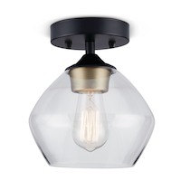CANVAS Bayview Clear Glass Shade Semi-Flush Mount Ceiling Light Fixture, Matte Black/Gold, 6-3/8-in Bottom_Plunge