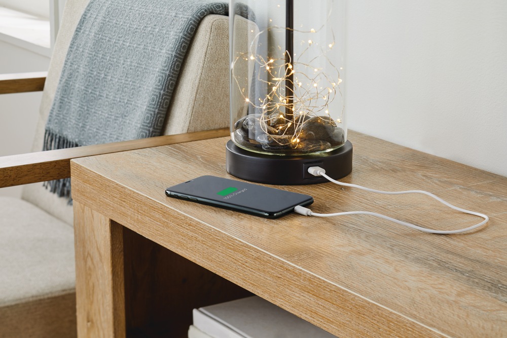 Lampe de table CANVAS à remplir avec chargement USB, 26 po, noir mat