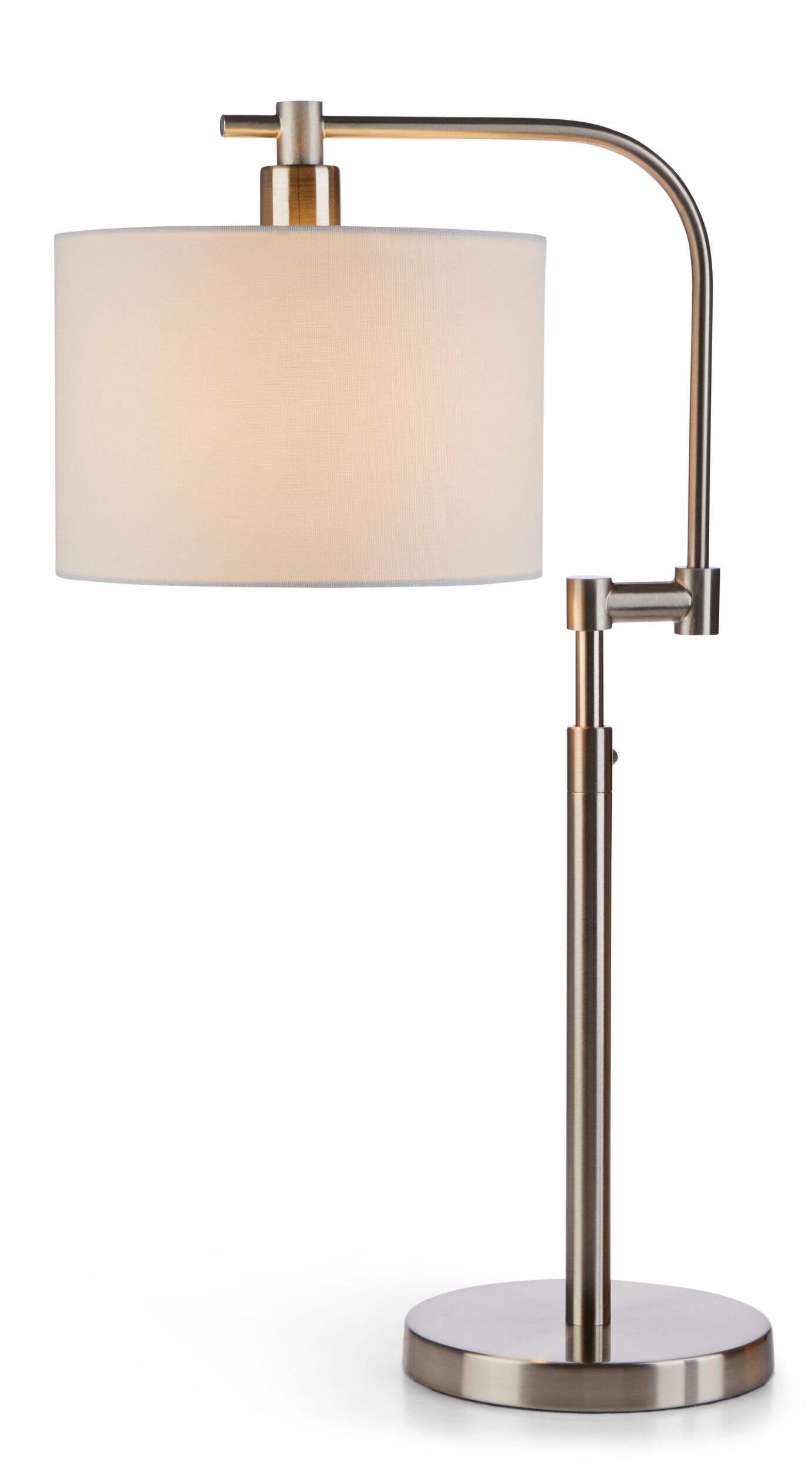 CANVAS Rowan Warm White Fabric Shade Table Lamp, 29-in, Brushed Nickel Front_Angled_Left