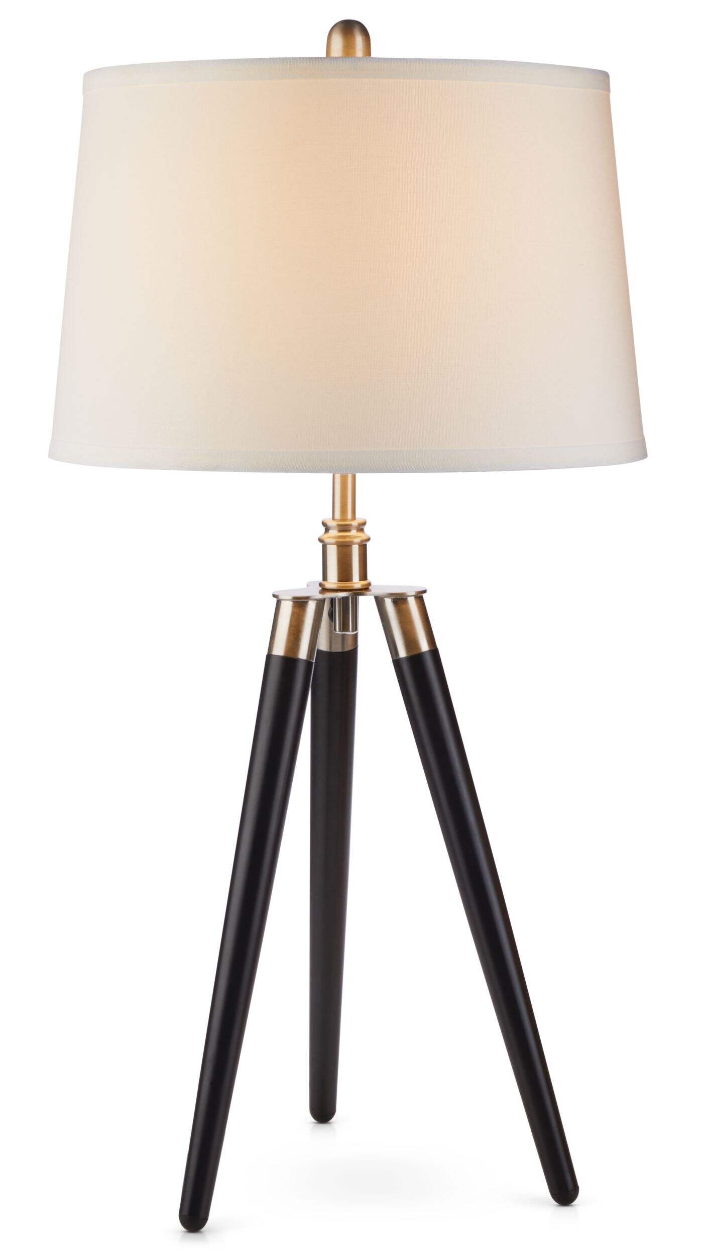 CANVAS Parker White Fabric Shade Tripod Table Lamp, 32-in, Brown Wood Front_Flat