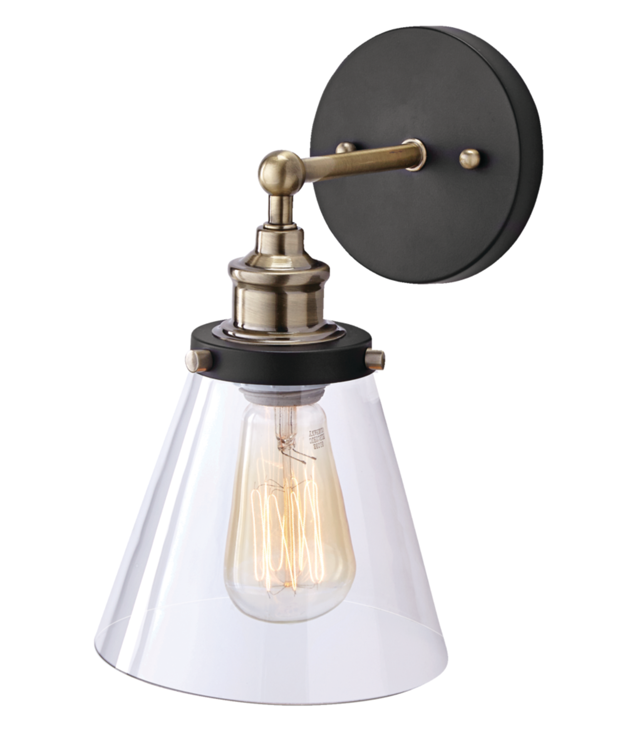 CANVAS Bryant Clear Glass Shade Wall Sconce, Antique Brass/Black Front_Three_Fourths_Angled_Left