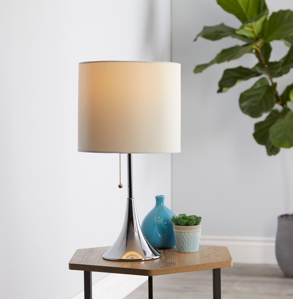 Home Collection White Linen Shade Table Lamp, 18.5in, Chrome