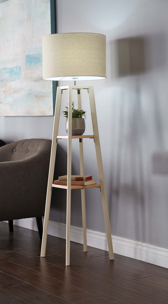 CANVAS Rolfe Fabric Shade Floor Lamp, 59in, Wooden/Grey Canadian Tire