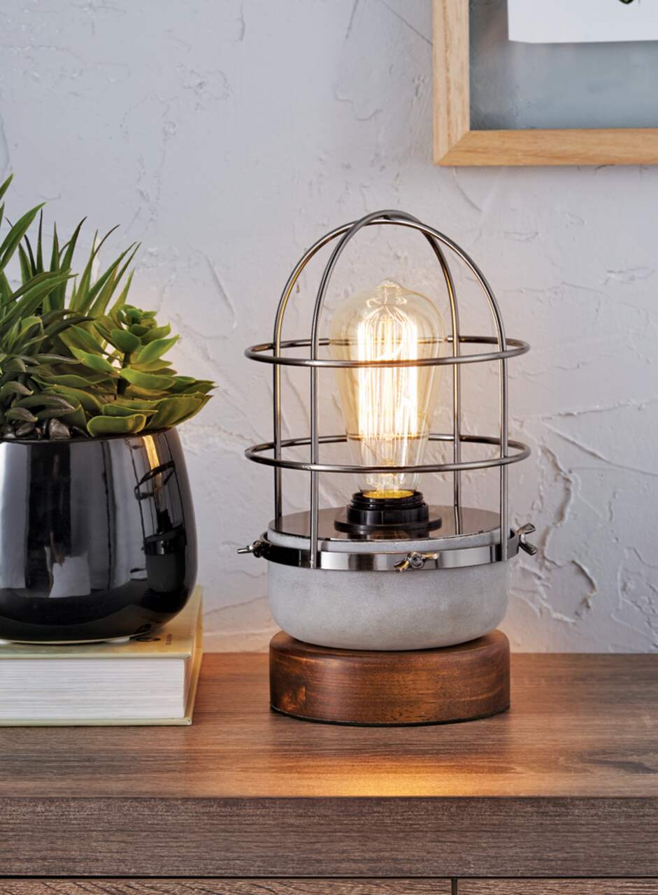 CANVAS Stellan Metal Shade Accent Table Lamp 10.4 in Walnut Concrete