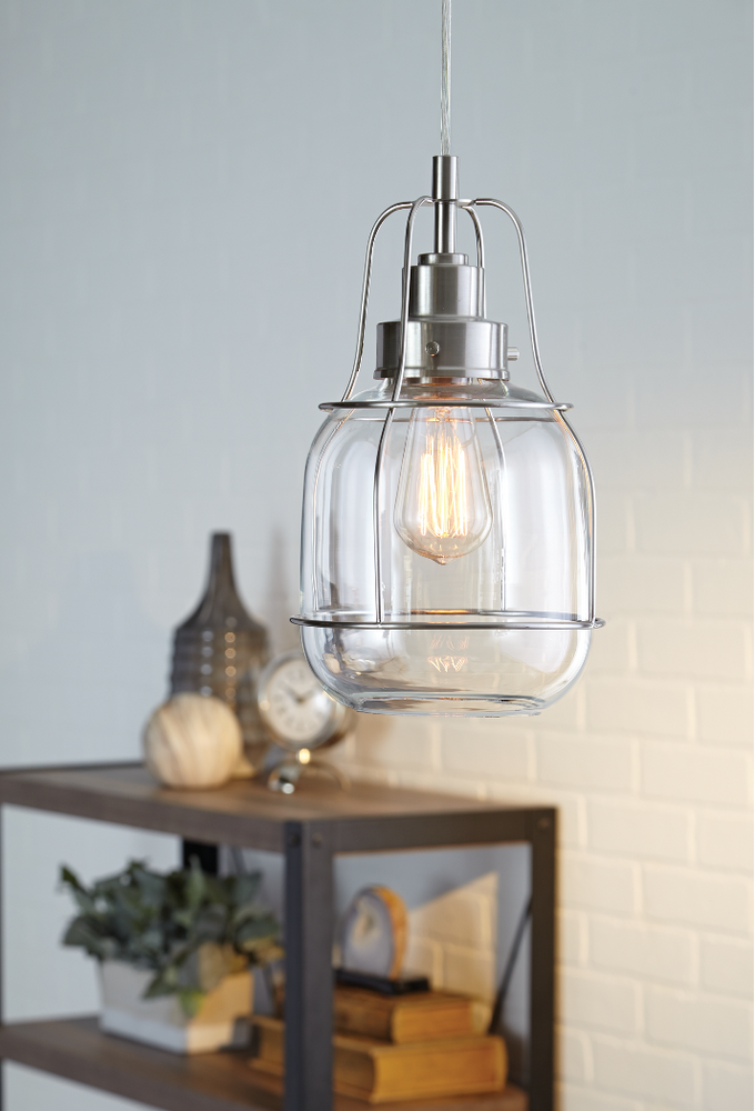 CANVAS Caleb Clear Glass Shade Ceiling Pendant Light Fixture, Brushed