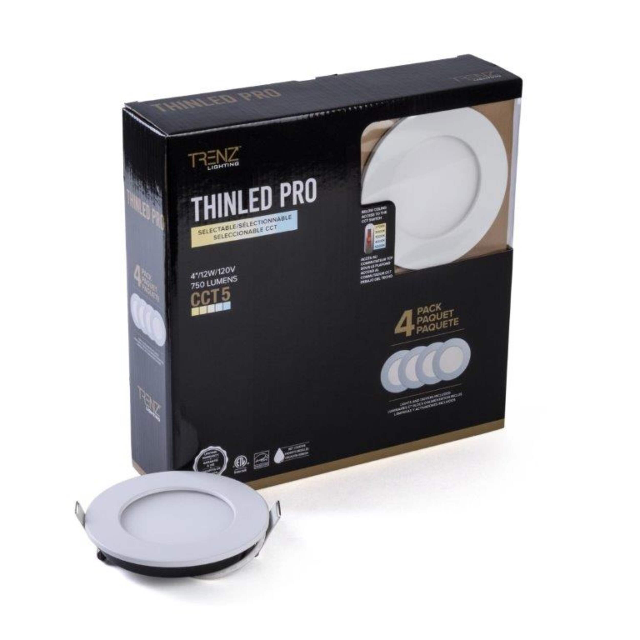 Trenz Lighting ThinLED PRO LED CCT Recessed Lights, 4-in, 4-pk Composite_or_Mixed