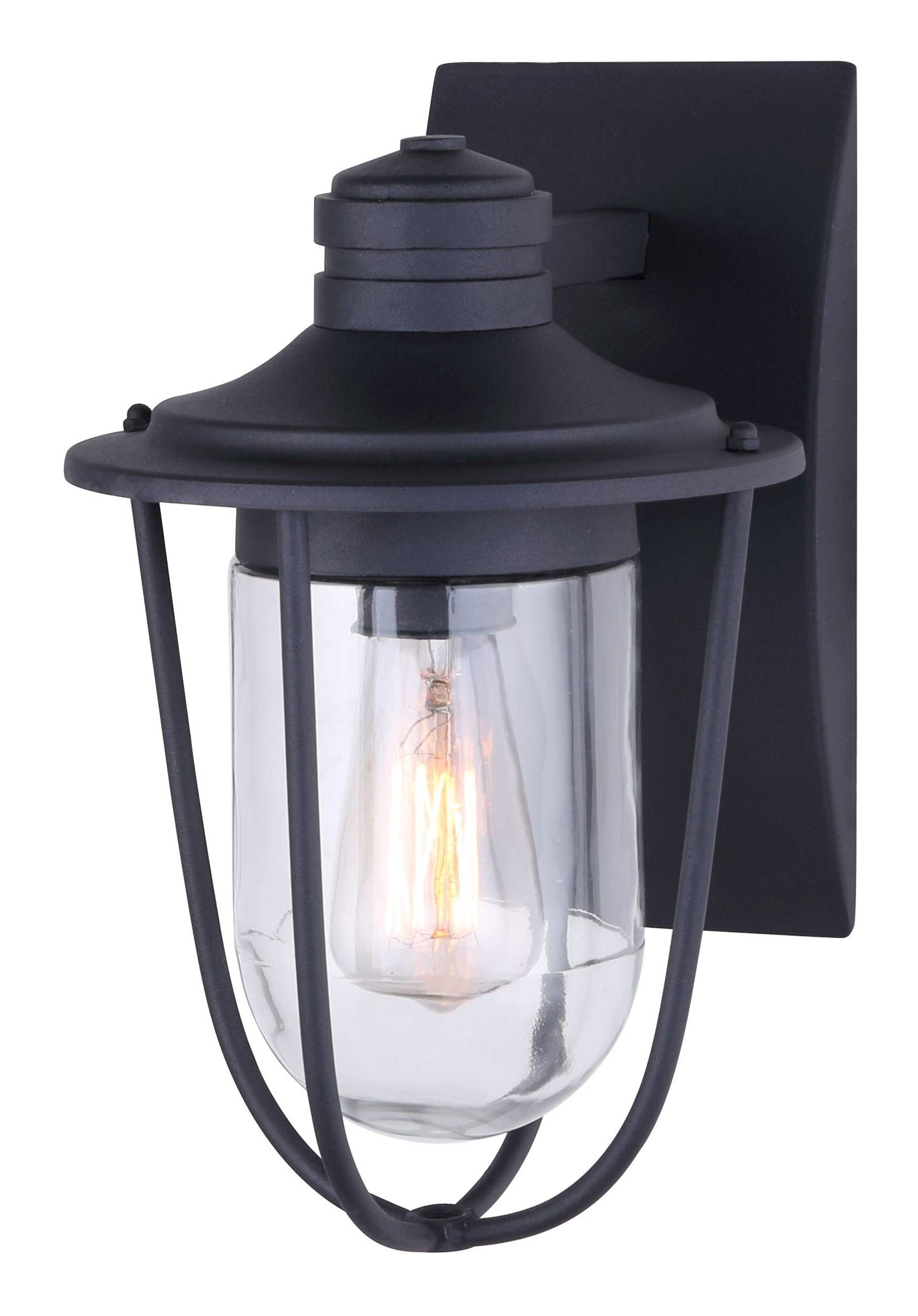 NOMA 1-Light Clear Glass Shade Outdoor Down Wall Light, Weather-Resistant, 8-1/4-in, Black Front_Angled_Left