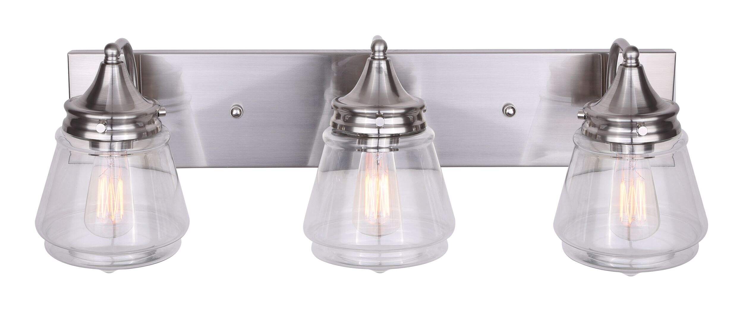 CANVAS 3-Light Clear Glass Shade Teardrop Vanity Light Fixture, Brushed Nickel Front_Elevated