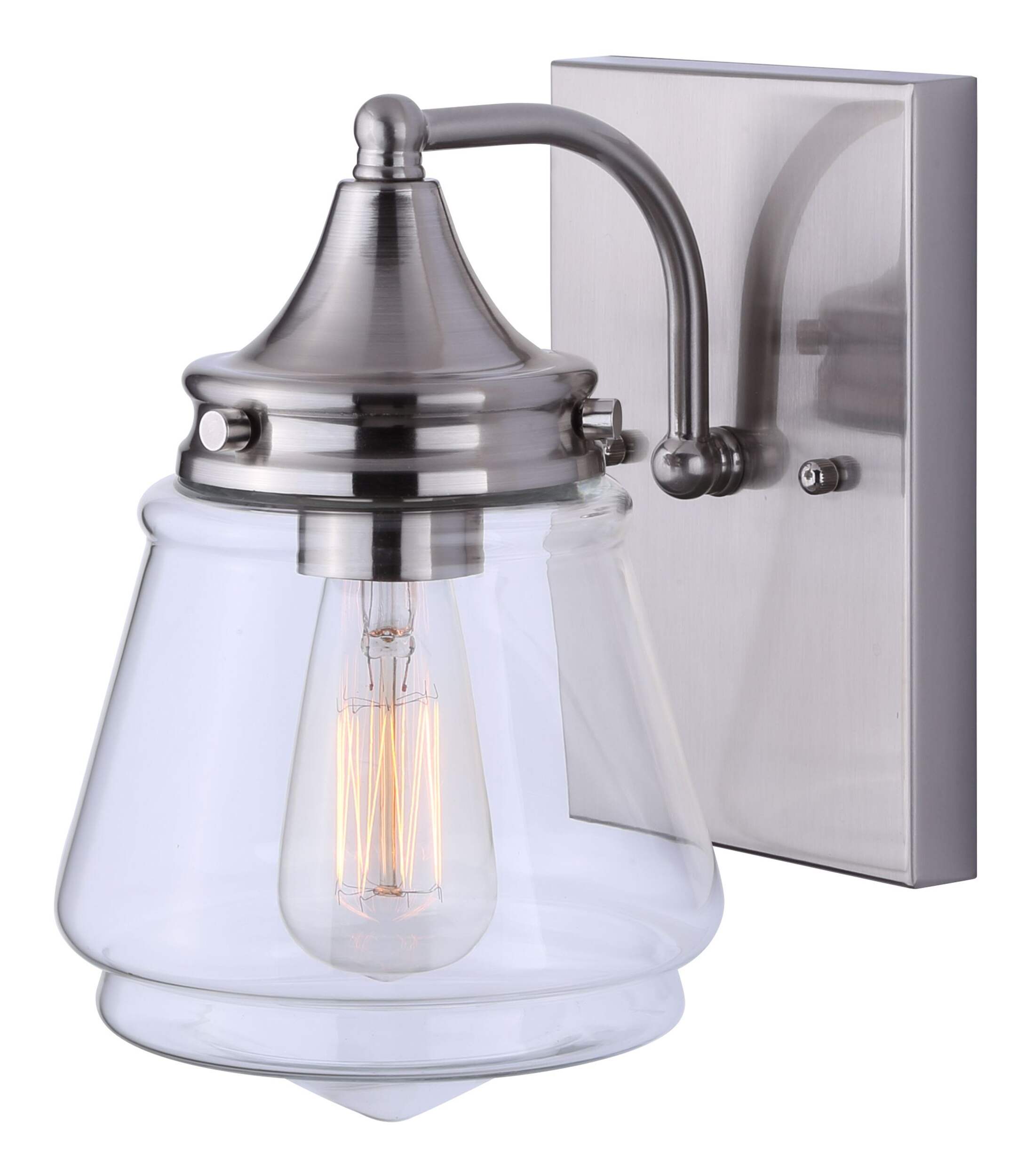 Applique CANVAS, 1 ampoule avec abat-jour en verre transparent, nickel brossé Front_Angled_Left