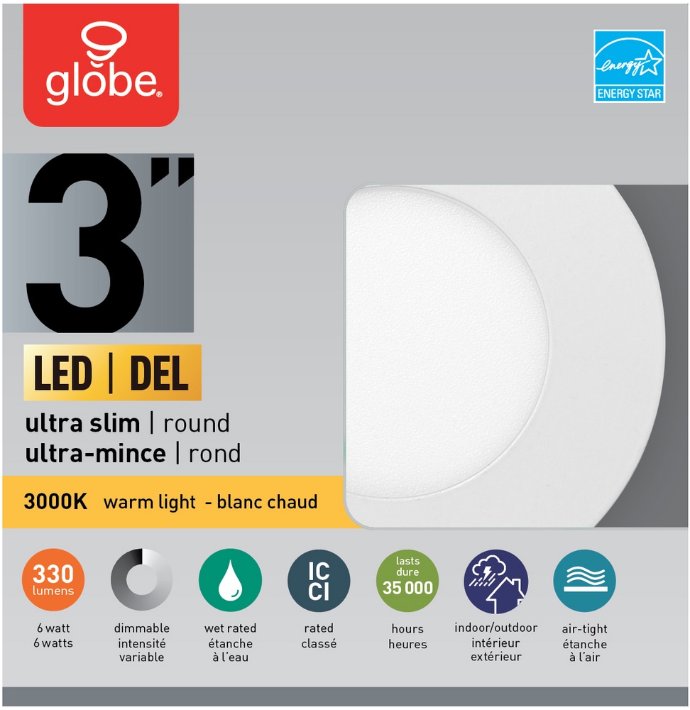 Globe Electric UltraSlim Round LED Recessed Lighting Kit, 3in