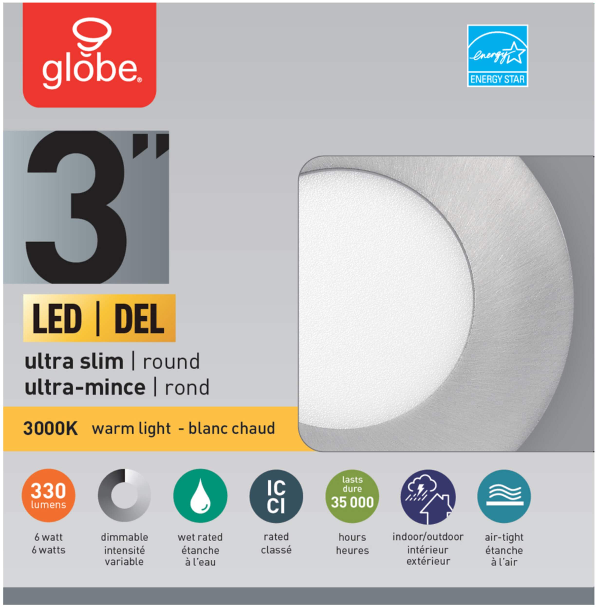 Lum. encastré DEL classique 4 po blanc, rond, blanc chaud, 1