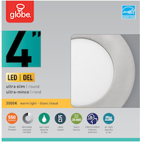 Luminaire encastré à DEL rond très mince blanc chaud Globe Electric, 4 po, choix de couleurs