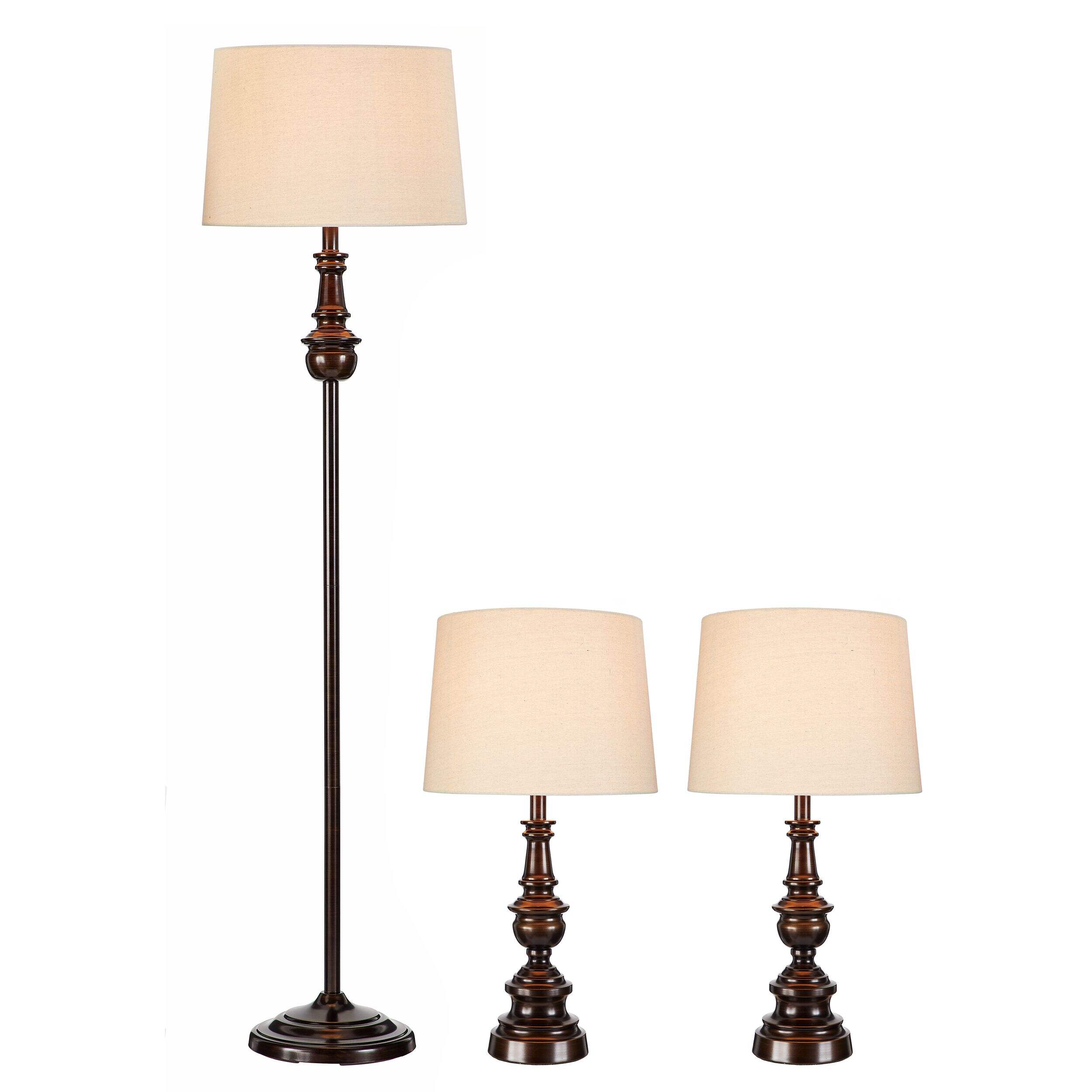 For Living Fabric Hardback Shade Floor & Table Lamp Set, Bronze, 3-pc Front_Flat