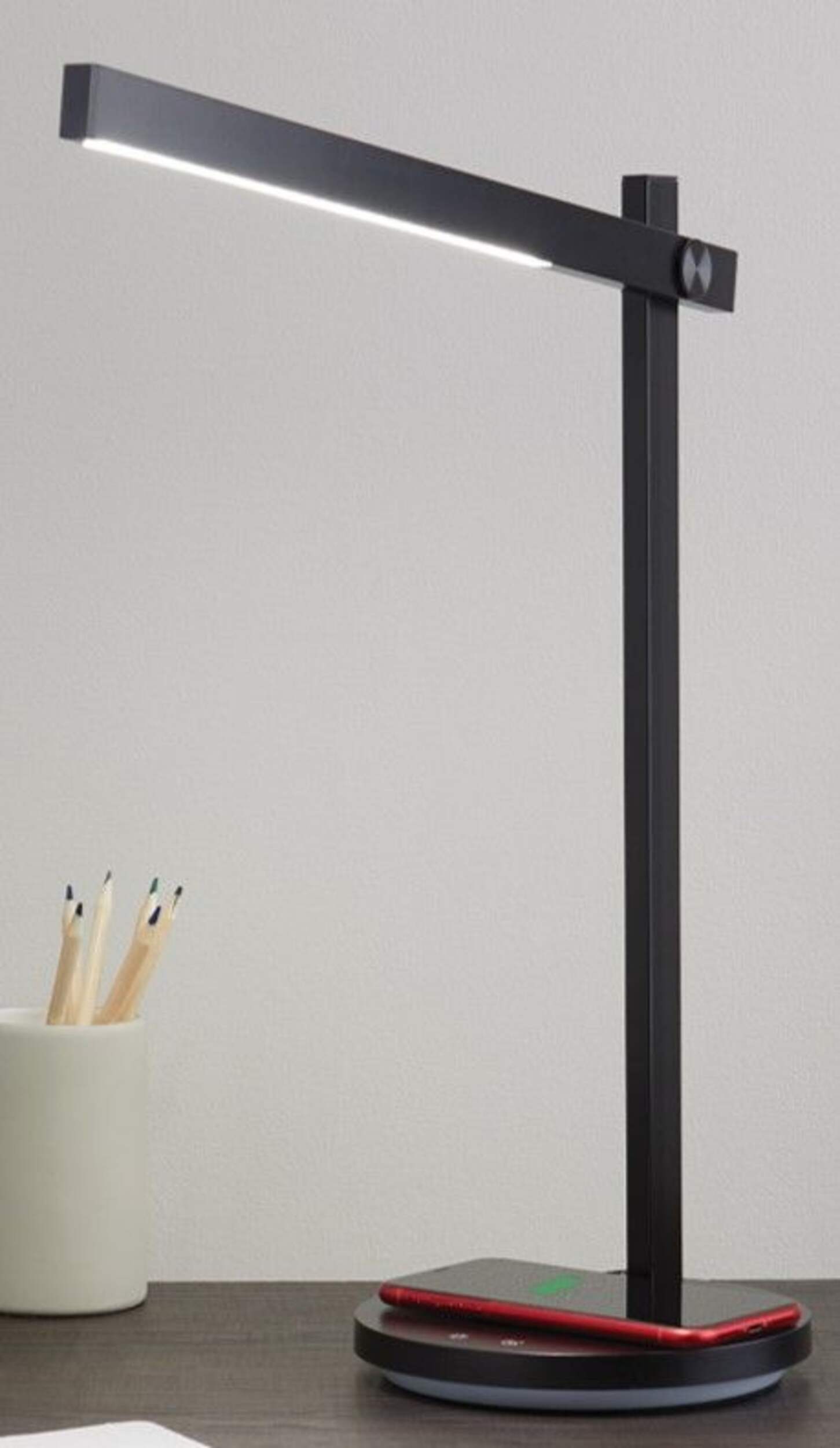 NOMA LED Minimalist Desk Lamp with Wireless Charging, 16.7-in, Black Front_Three_Fourths_Angled_Left