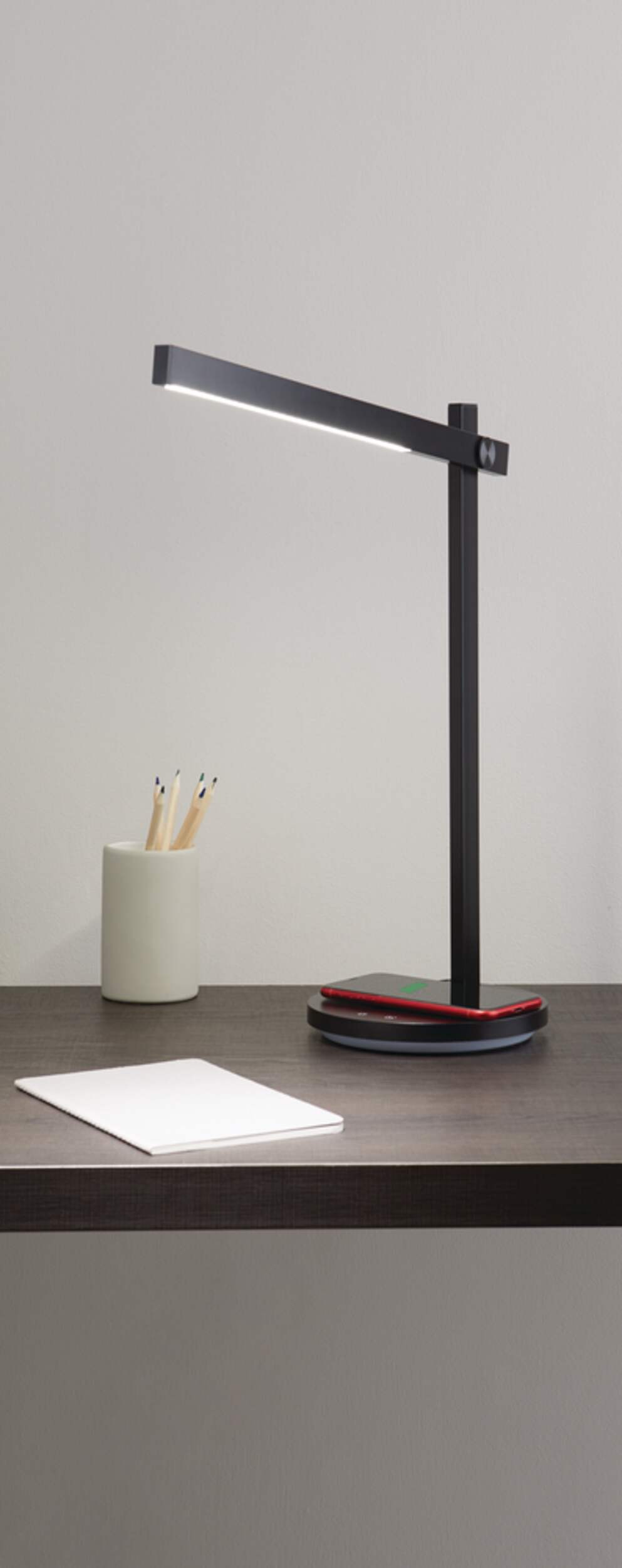 NOMA LED Minimalist Desk Lamp with Wireless Charging, 16.7in, Black