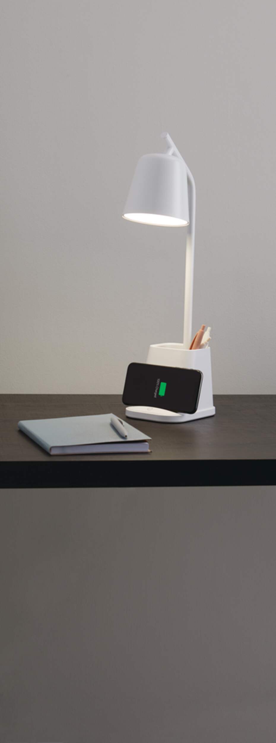 NOMA Mercer LED Desk Lamp with Wireless Charging, 17.8in, White