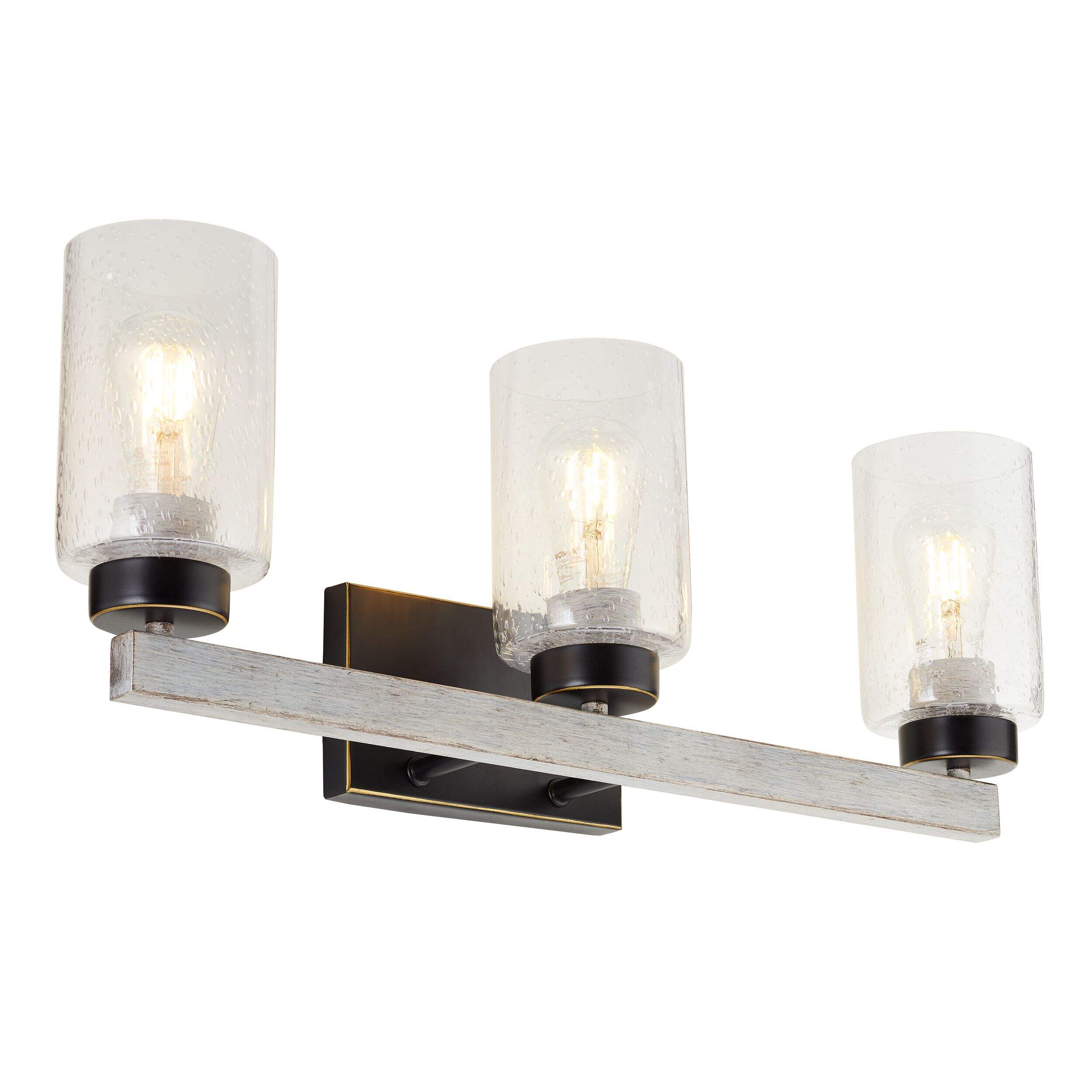 Applique de salle de bain à 3 lampes avec abat-jour en verre puceux transparent CANVAS Vittoria, bronze foncé/gris Front_Three_Fourths_Angled_Right