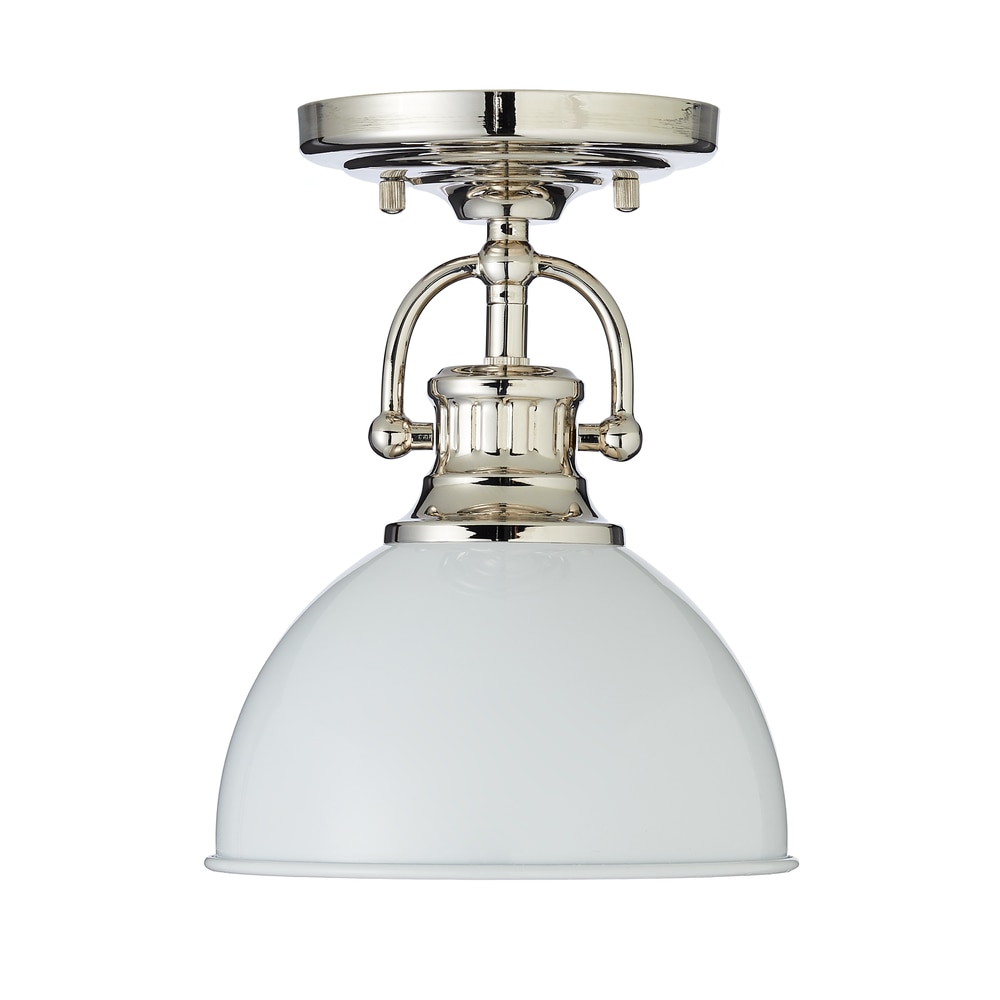 CANVAS White Shade SemiFlush Mount Ceiling Light Fixture, Chrome, 7in