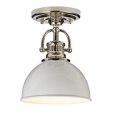 CANVAS White Shade Semi-Flush Mount Ceiling Light Fixture, Chrome, 7-in Front_Elevated