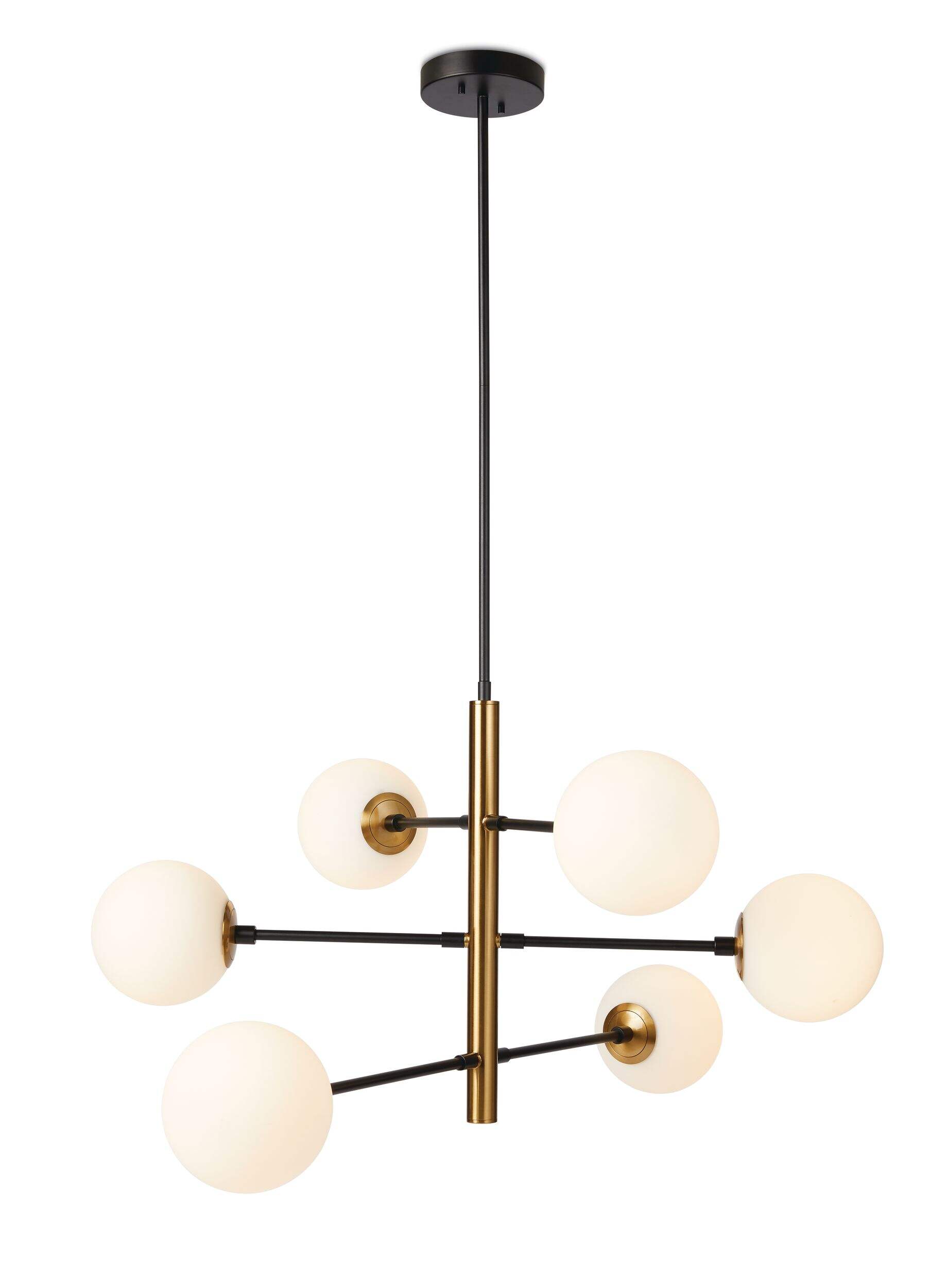 Lustre à 6 lampes CANVAS Endean doté d'un abat-jour en verre opalin, noir mat/or Front_Flat