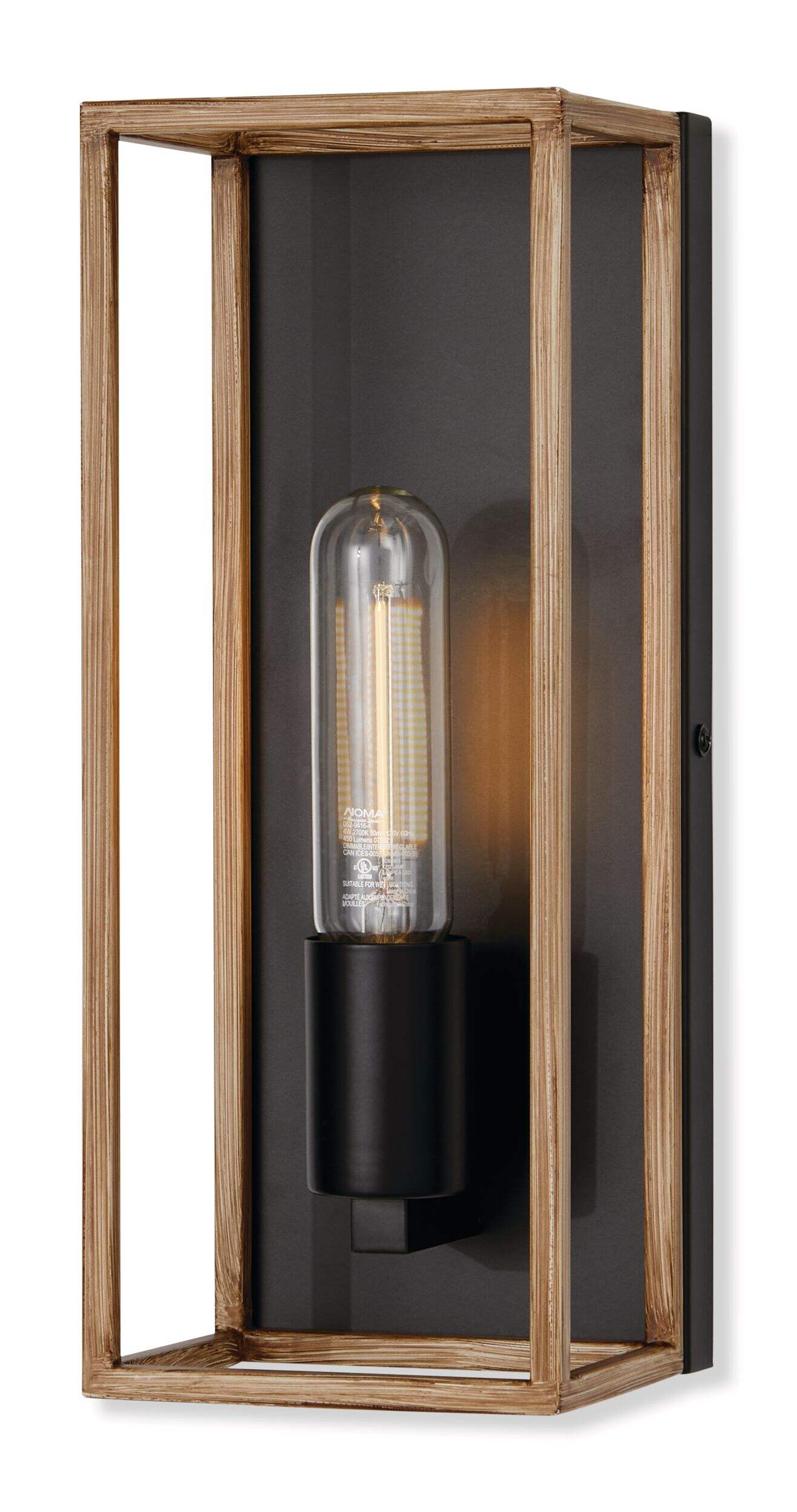 CANVAS Ambleside 1-Light Wall Sconce with Wood Finish, Matte Black Front_Angled_Left