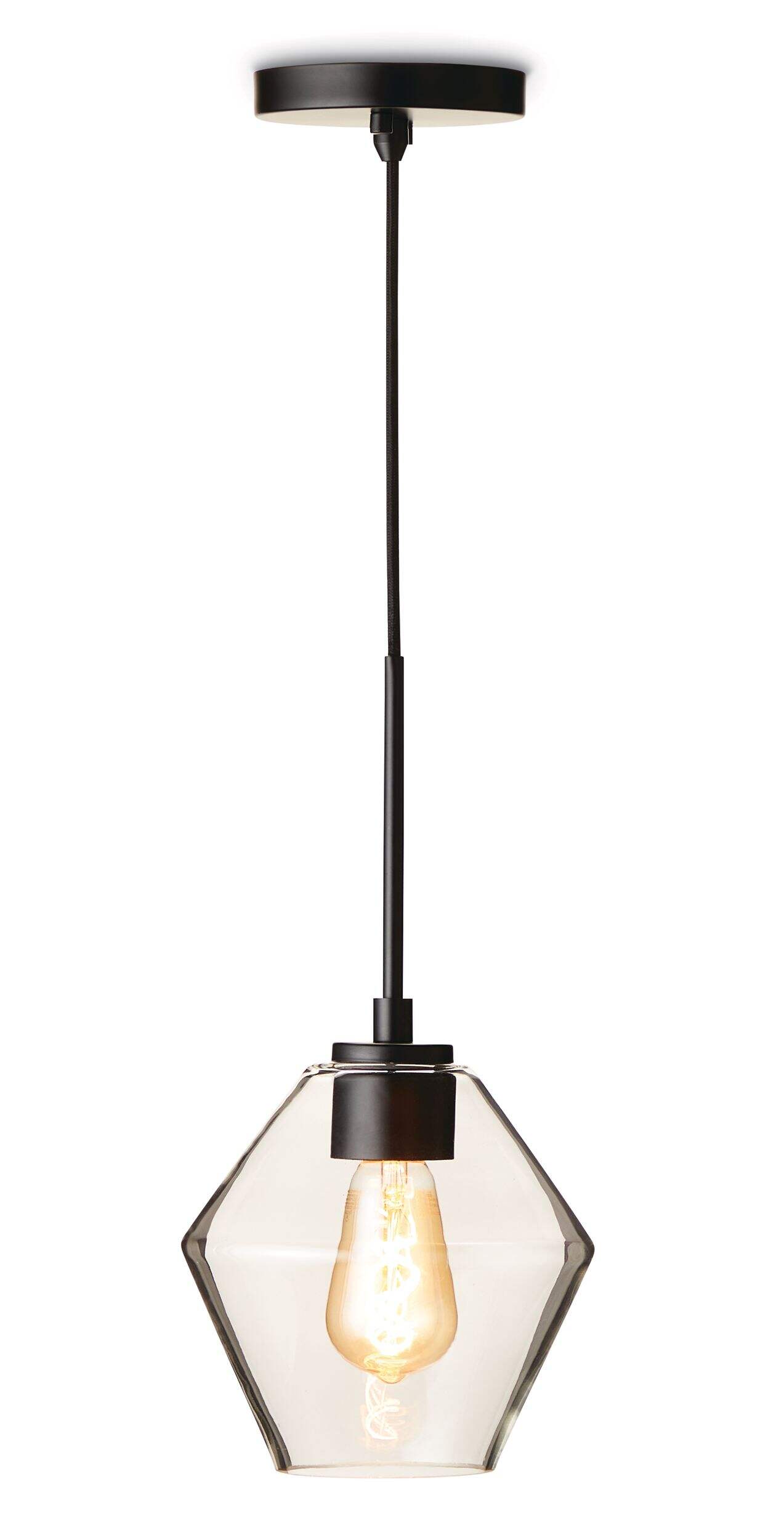 CANVAS Sifton 1-Light Pendant Light with Clear Glass Shade, Matte Black Front_Flat