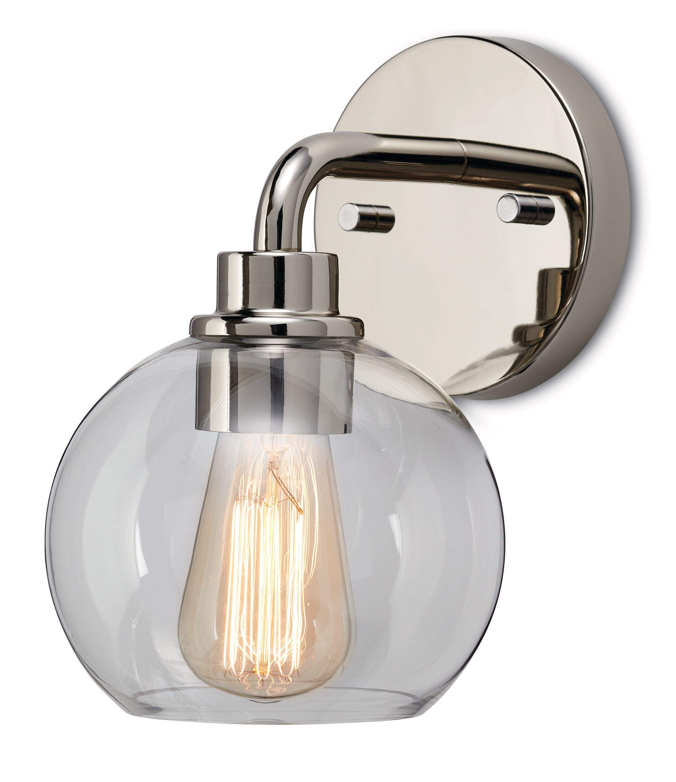 CANVAS Fuller 1-Light Wall Sconce with Clear Glass Shade, Polished Nickel Front_Three_Fourths_Angled_Left