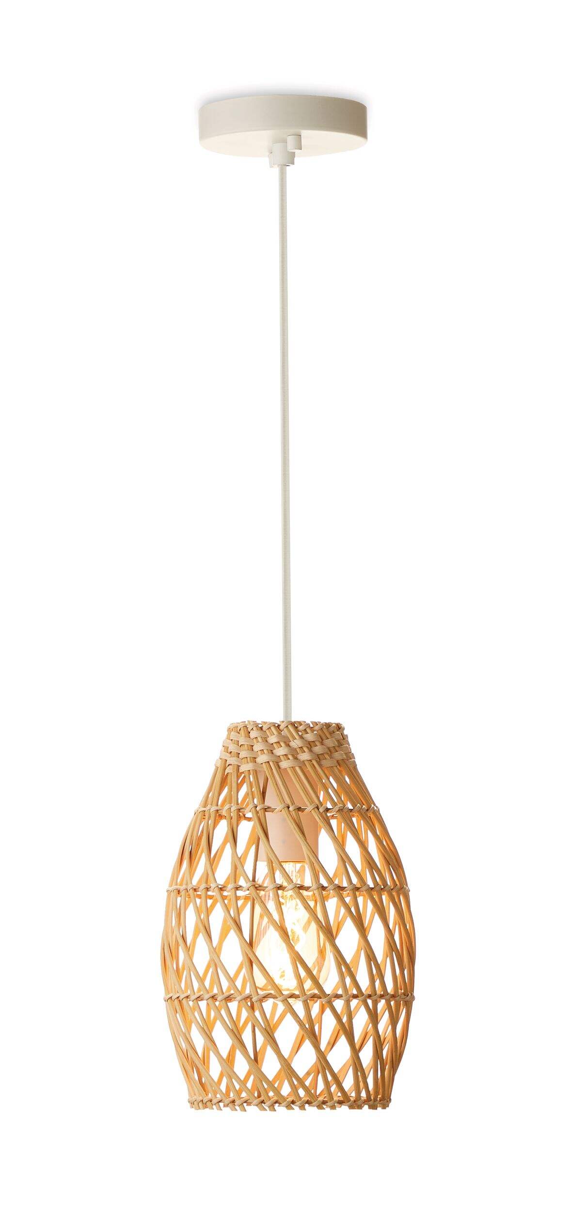 CANVAS Euclid 1-Light Rattan Pendant Light with Woven Shade, White Front_Flat