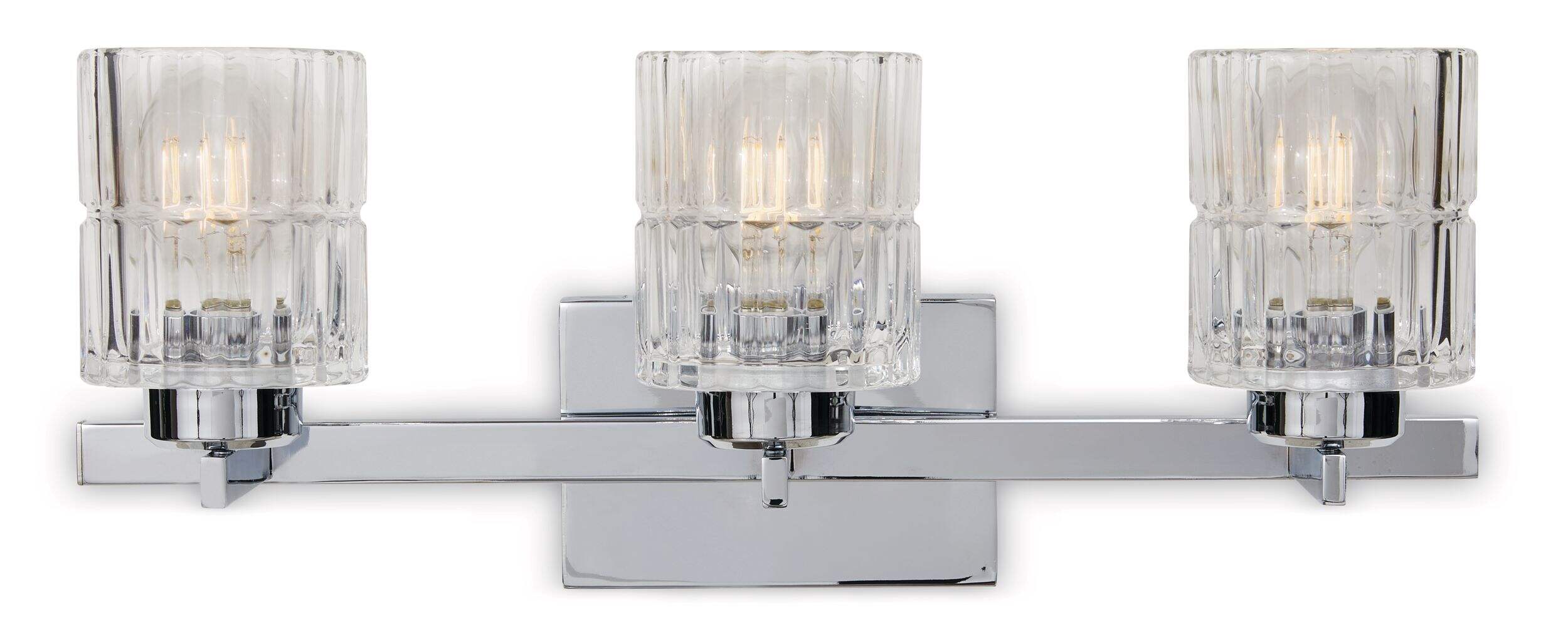 CANVAS Waverly 3-Light Vanity Light Fixture w/ Clear Glass Shades, Chrome Front_Flat