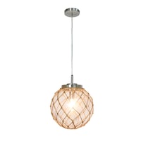 Elegant Designs Buoy Rope Wrapped Glass Shade Round Ceiling Pendant Light Fixture, Brushed Nickel, Assorted Colours Front_Flat