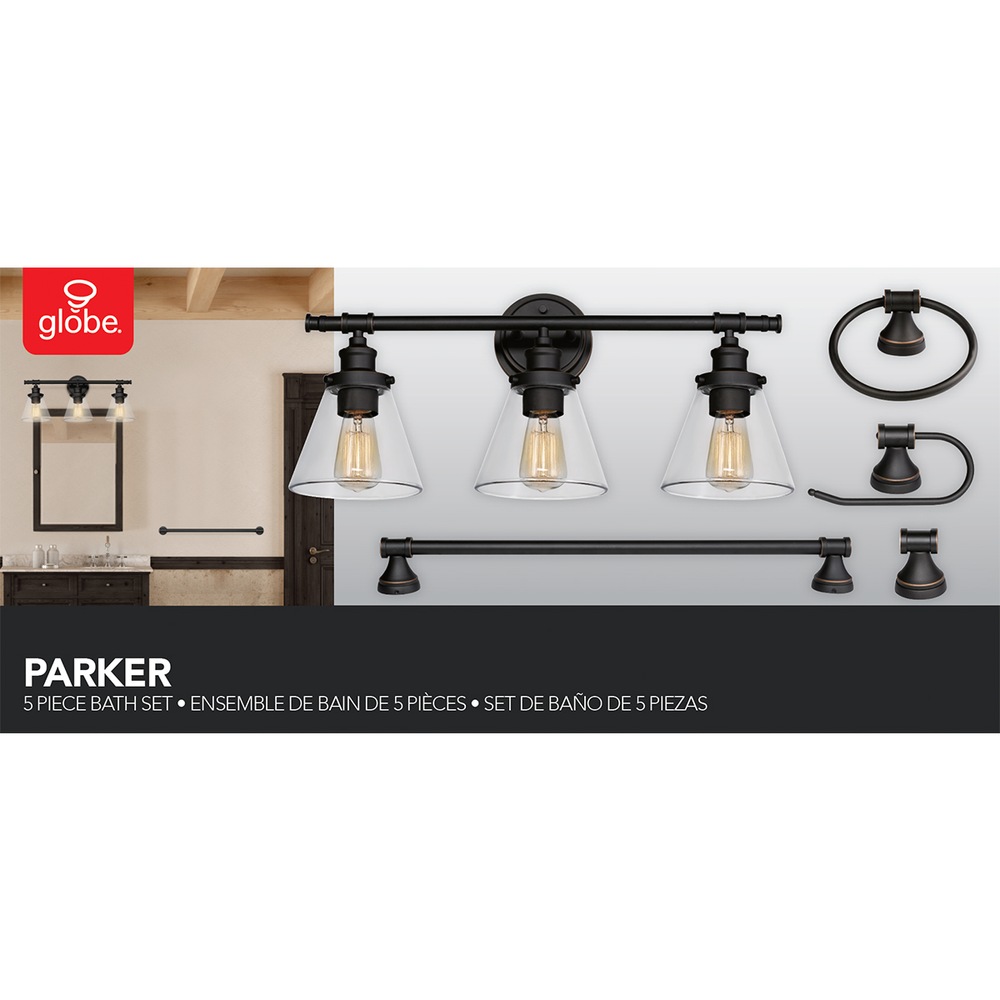 Globe Electric Parker 3Light Vanity Set, Assorted Finishes, 5pc