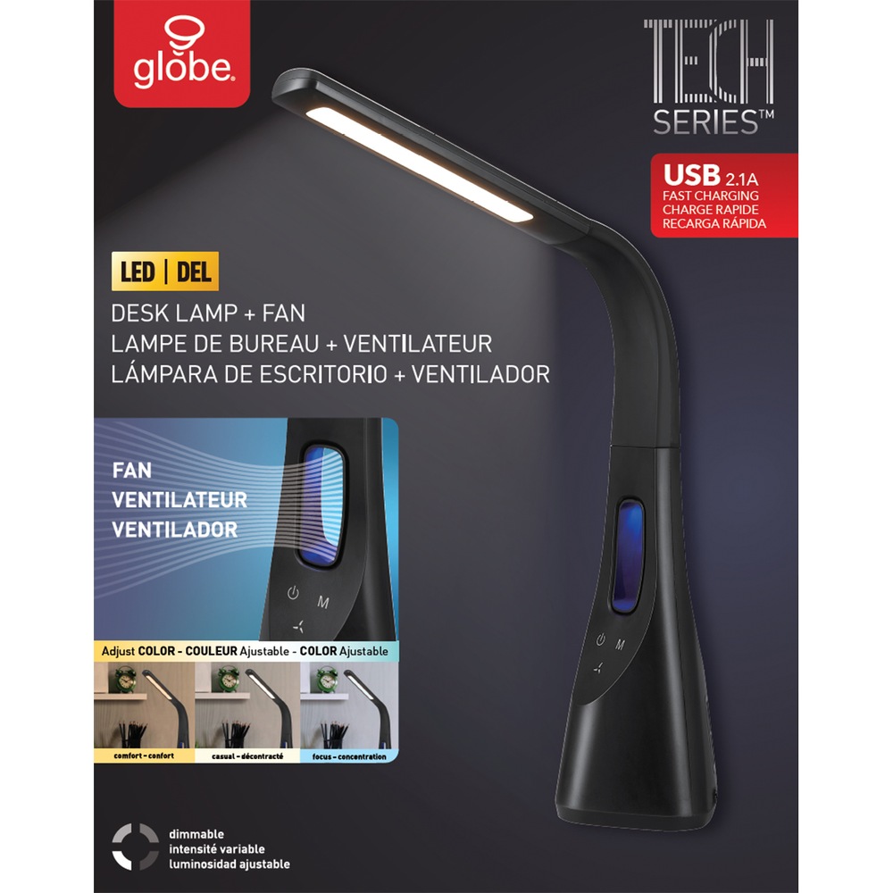 Globe Electric LED Desk Lamp with Integrated Fan & USB Port, 26.6in