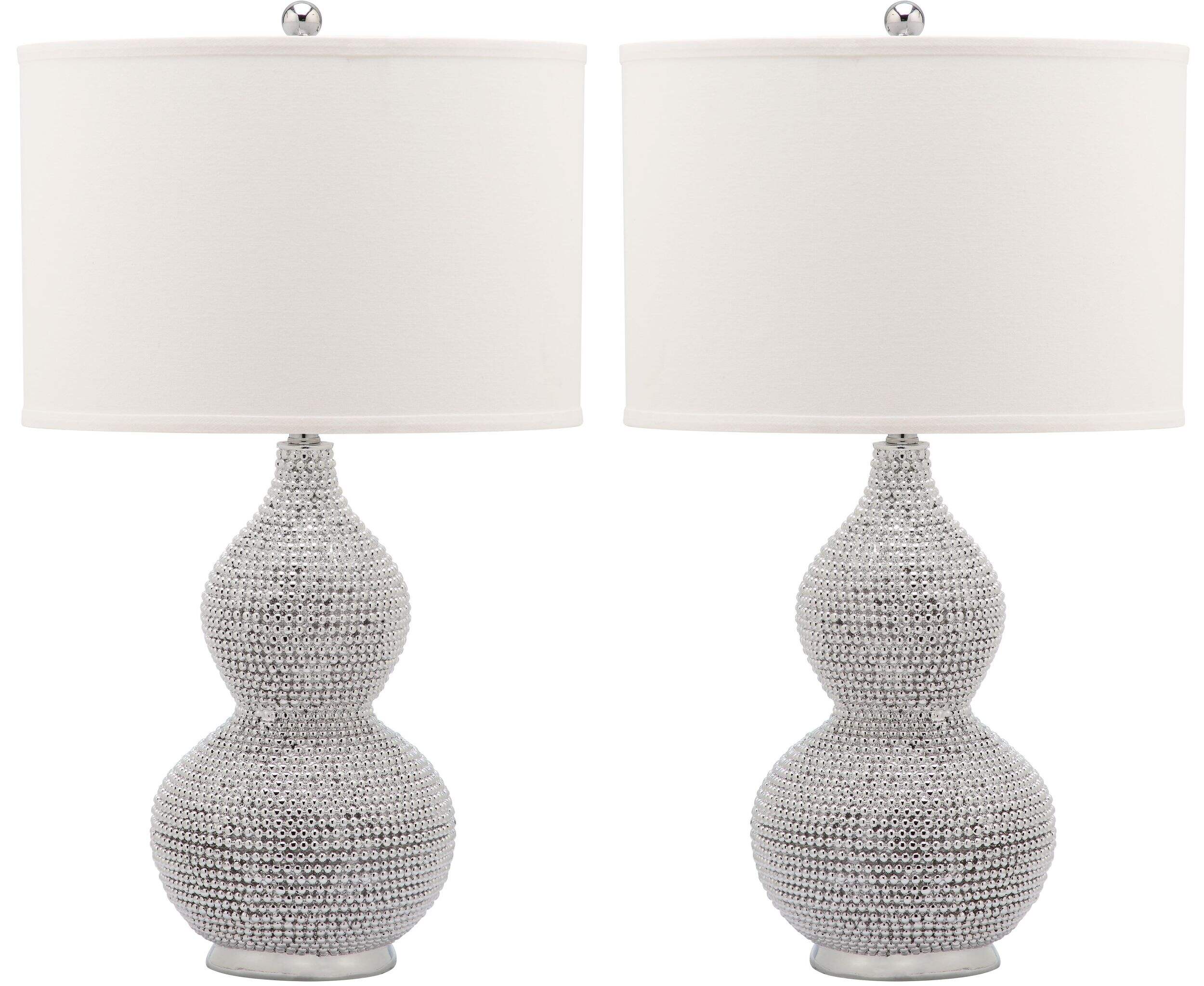 Safavieh Nicole Drum Shade Bead Base Table Lamp Set, 24-in, Silver, 2-pk Front_Flat