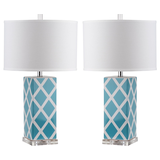 Safavieh Garden Lattice Cotton Hardback Drum Shade Ceramic Table Lamp Set, 27-in, Light Blue/Silver, 2-pk Composite_or_Mixed