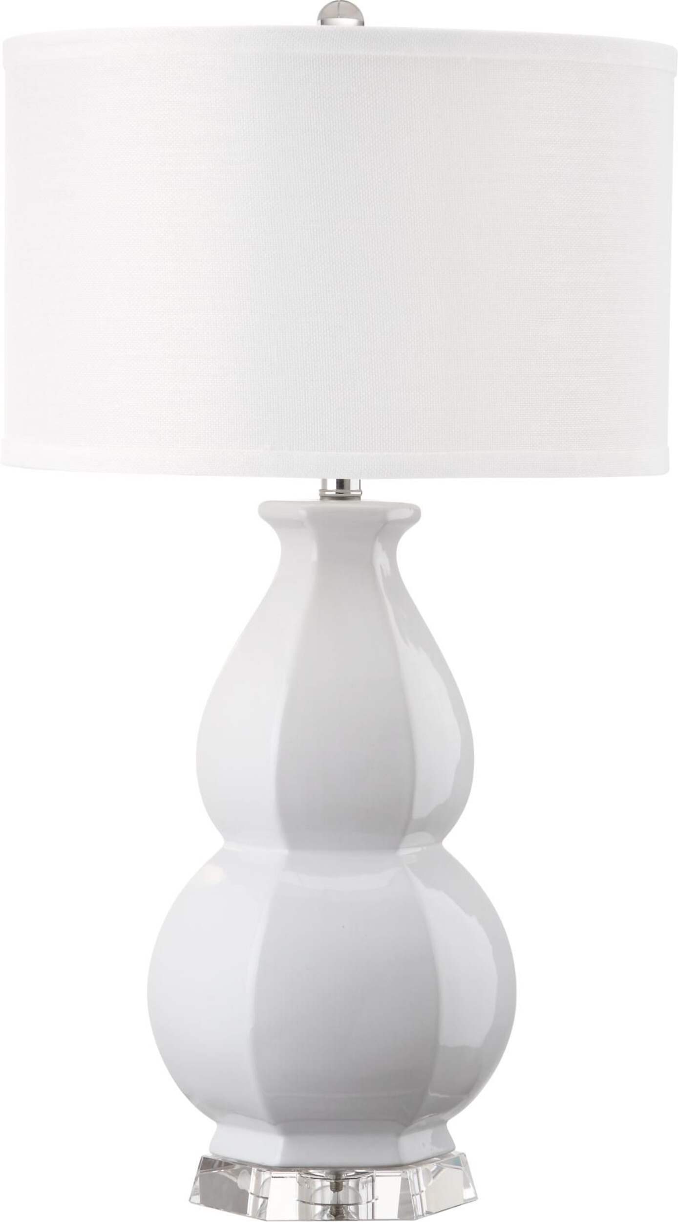 Safavieh Juniper Cotton Drum Shade Glazed Ceramic Table Lamp, 30-in, White/Silver Front_Flat