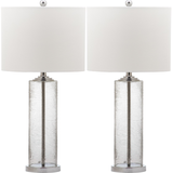 Safavieh Grant Cotton Drum Shade Table Lamp Set, 29-in, Clear/Silver/Ivory, 2-pk Front_Flat