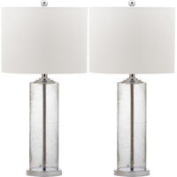 Safavieh Grant Cotton Drum Shade Table Lamp Set, 29-in, Clear/Silver/Ivory, 2-pk Front_Flat