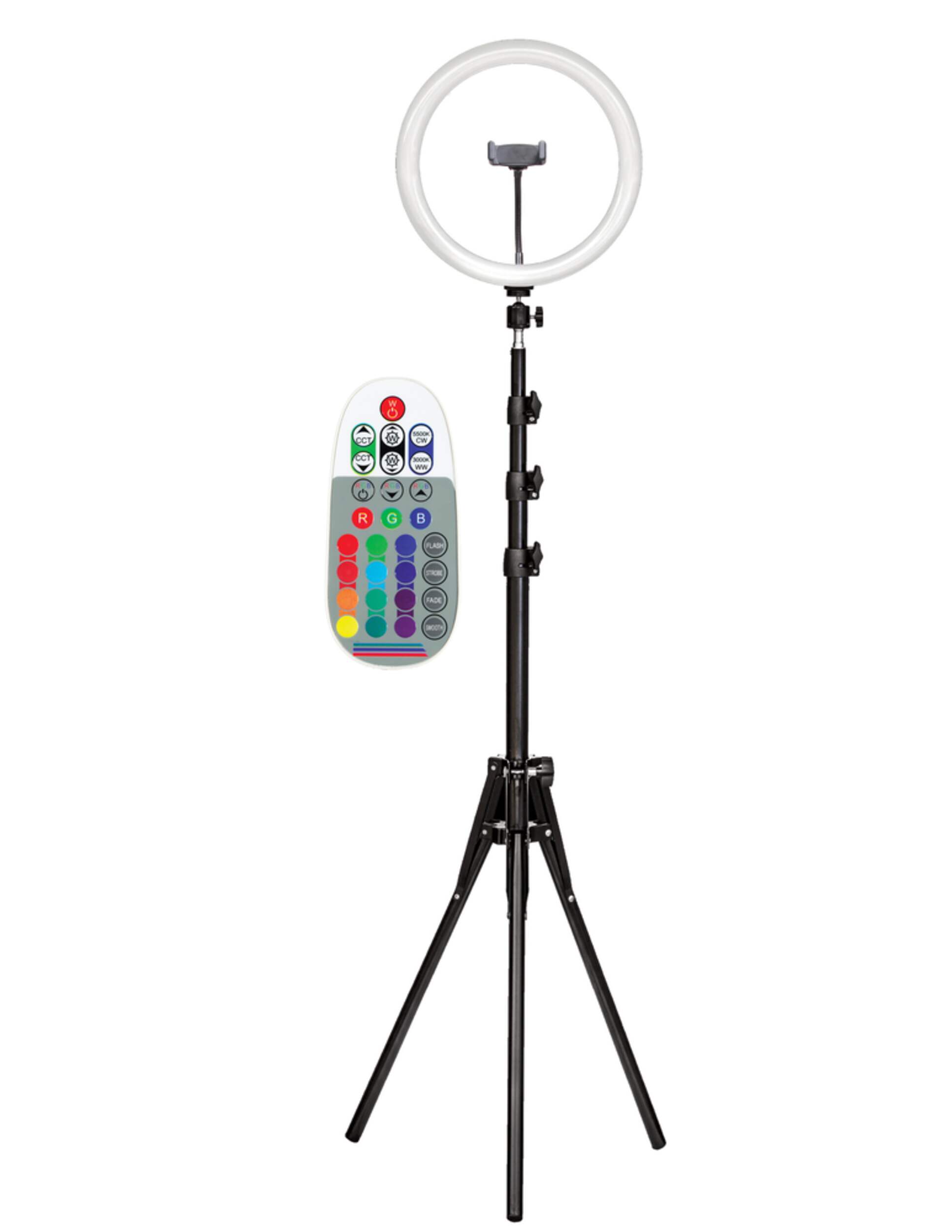 National Mobifoto RGB Ring Light Kit with Stand & Travel Case, 12-in Diameter, 67-in Long Front_Flat