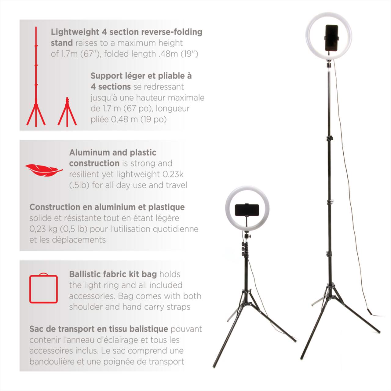 National Mobifoto RGB Ring Light Kit with Stand Travel Case 12 in Diameter 67 in Long