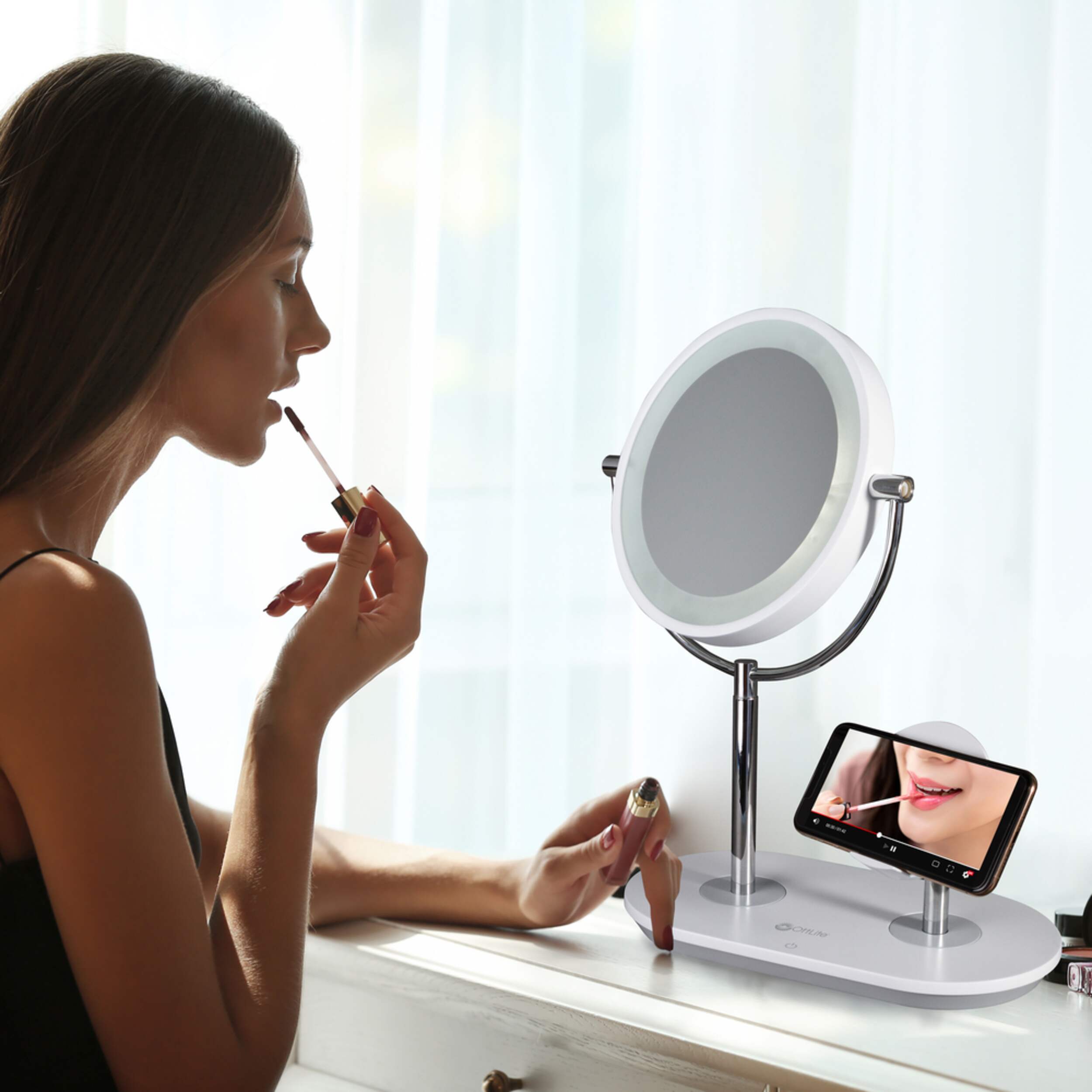 OttLite Wireless Charging LED Makeup Mirror, White Canadian Tire