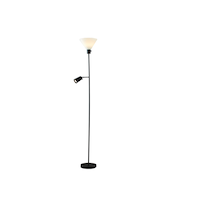 Lampe torchère moderne avec abat-jour en plastique givré et lampe de lecture For Living, mère/fille, 72,3 po, noir